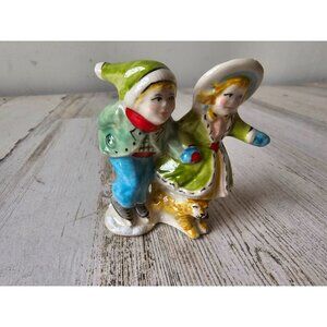 vintage Walter brockman skiers people accessory village Xmas‎ rare décor